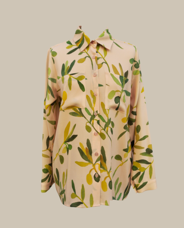 Camicia rosa con disegno foglie, taschini frontali  - originale 360 gradi