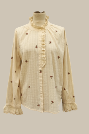 Camicia in cotone color avorio con elementi di ricamo