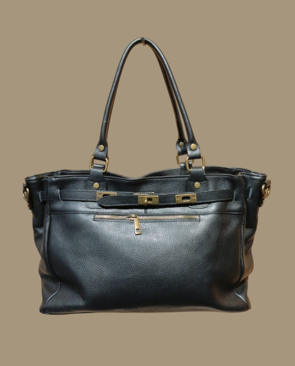 Borsa nera in pelle media dimensione, chiusura con cerniera