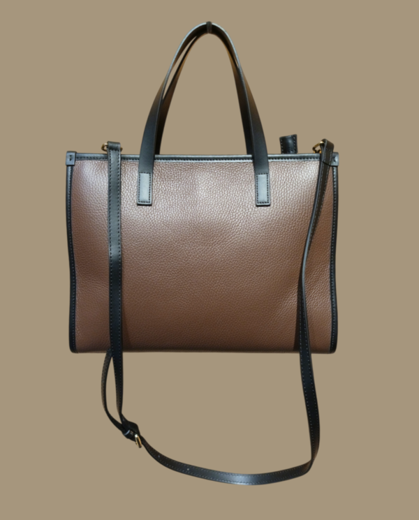 Borsa in pelle a due colori, nero e cacao, struttura rigida, medie dimensioni