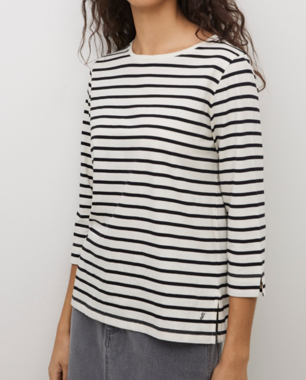 T-shirt a riche panna e nero manica 3/4 cotone bio - immagine 2