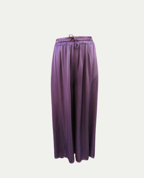 Pantalone in viscosa color melanzana con elastico in vita
