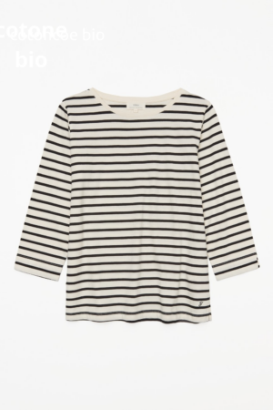T-shirt a riche panna e nero manica 3/4 cotone bio