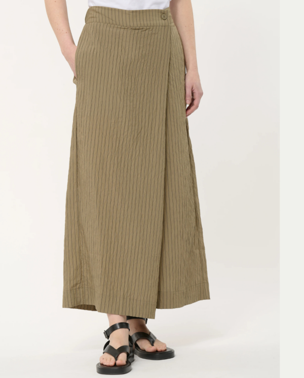 Gonna pantalone asimmetrica verde militare a righe