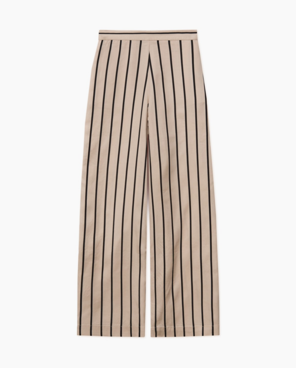 Pantalone a righe gamba dritta, mezzo elastico su schiena