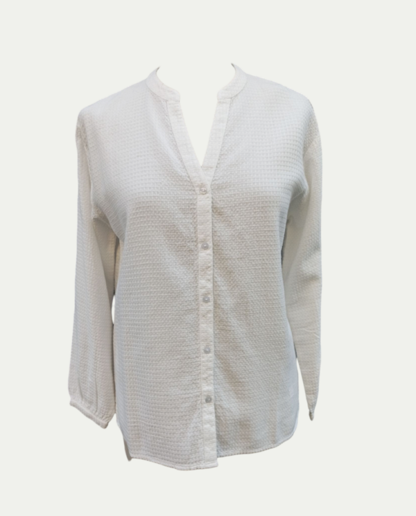 Camicia bianca manica lunga, scollo a v con bottoni - ultima taglia media