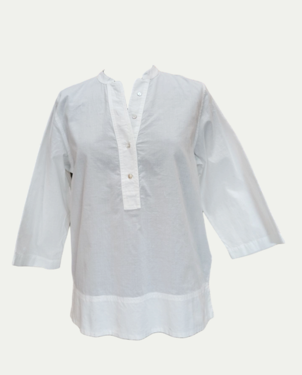 Camicia bianca garza di cotone con colletto ricamato