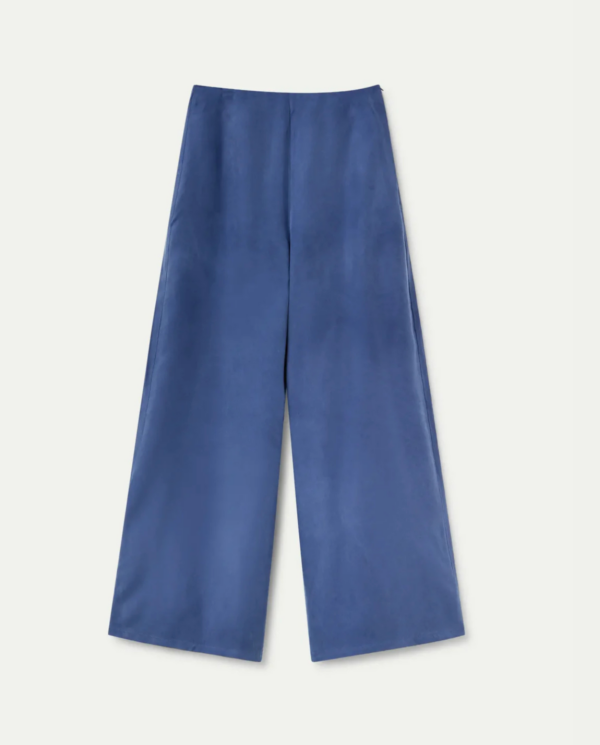 Pantalone a palazzo blu in cupro senza tasche