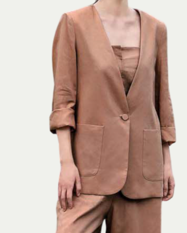 Blazer color phard scollo a v foderato, viscosa e lino