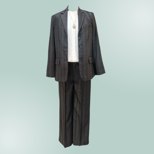 Pantalone gamba dritta tessuto leggermente felpato, grigio spigato - immagine 2
