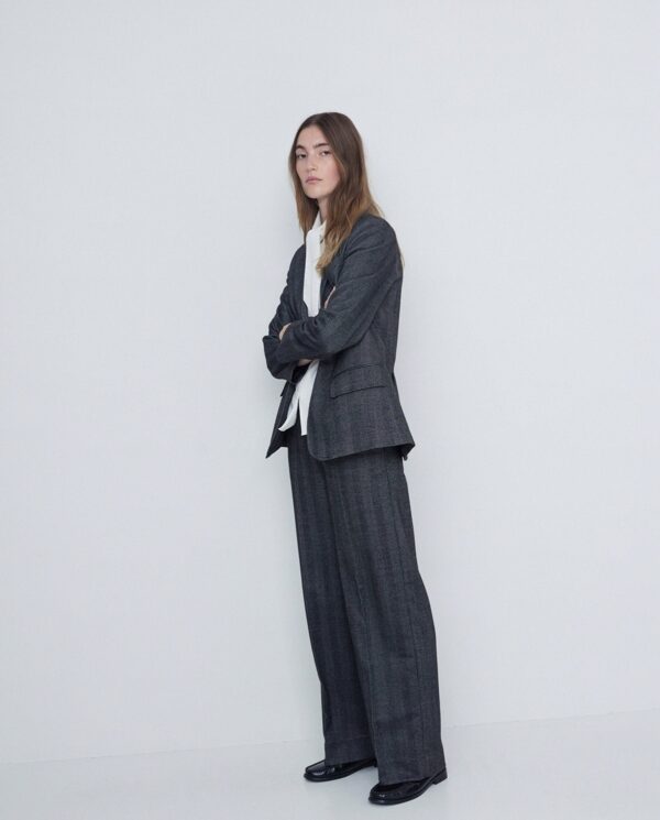 Pantalone gamba dritta tessuto leggermente felpato, grigio spigato - immagine 3