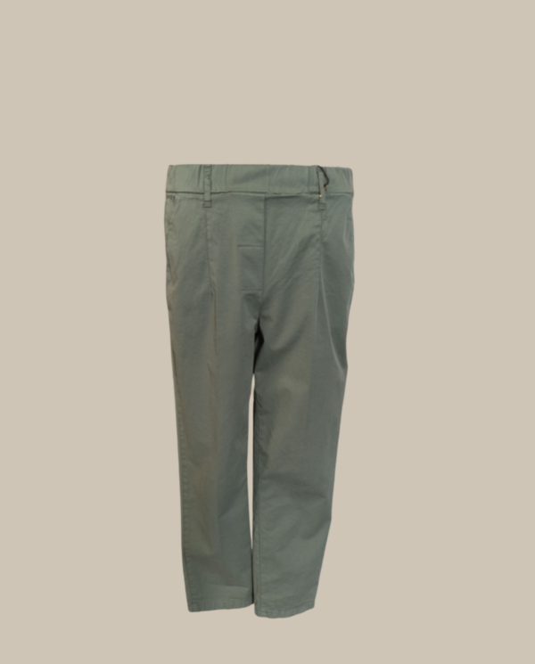 Pantalone verde in cotone tasche laterali, elastico in vita