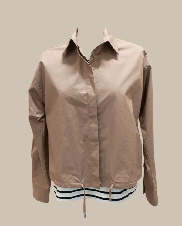 Giacca-camicia beige manica lunga in cotone, taglio boxed