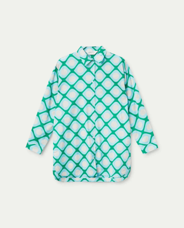 Camicia manica lunga in cotone light over size fantasia geometrica