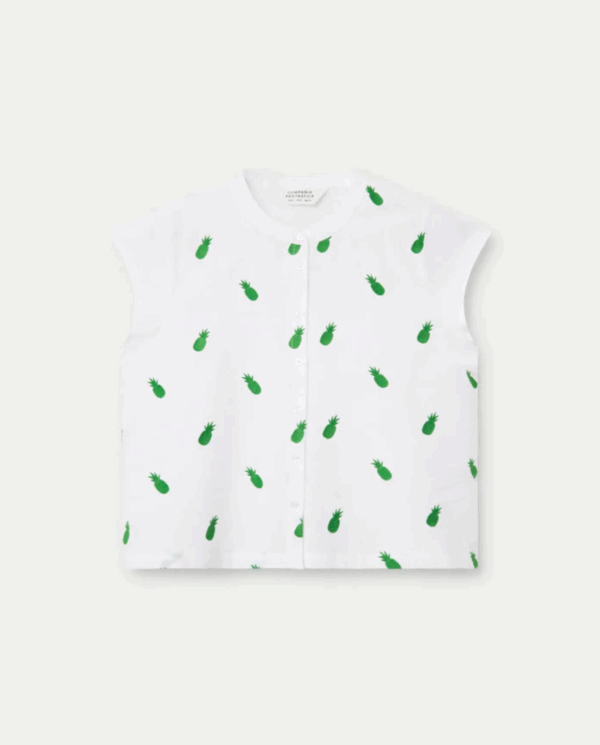 Camicia manica corta con ricamo ananas verdi