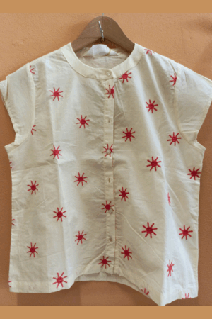 Camicia manica corta con ricamo soli rossi