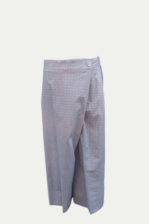 Gonna-pantalone asimmetrica in cotone fantasia geometrica - Produzione sartoriale