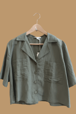 Camicia cropped verde oliva manica corta - taglia unica
