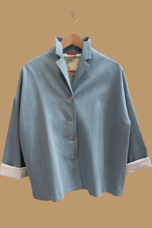 Giacca kimono in cotone foderata color jeans chiaro - taglia unica stile giapponese - Produzione sartoriale