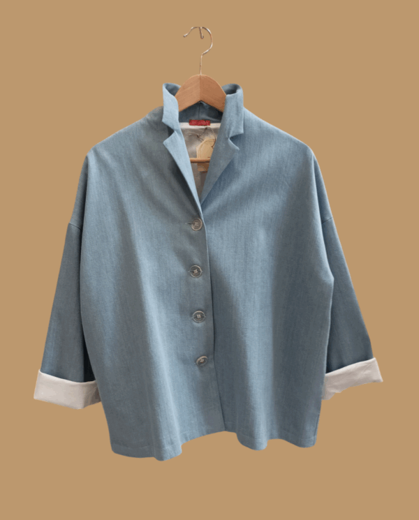 Giacca kimono in cotone foderata color jeans chiaro - taglia unica stile giapponese - Produzione sartoriale