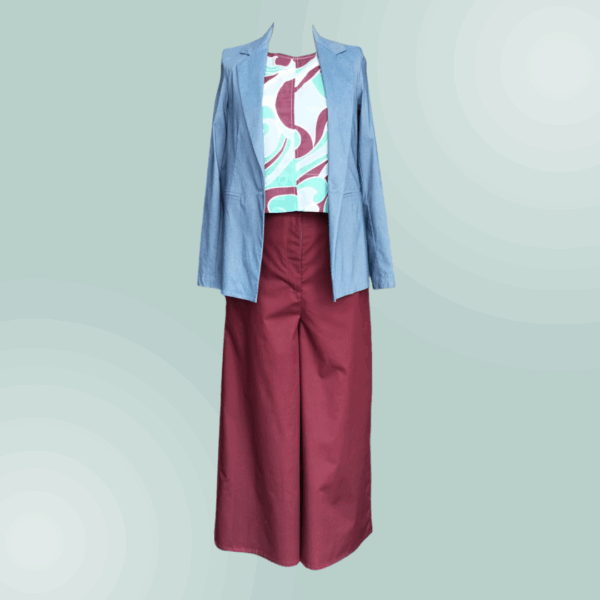 Pantalone donna in cotone popelin marrone/bordò- Produzione sartoriale - immagine 2