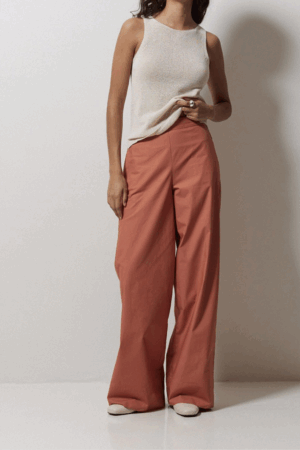 Pantalone in cotone popeline super leggero terracotta
