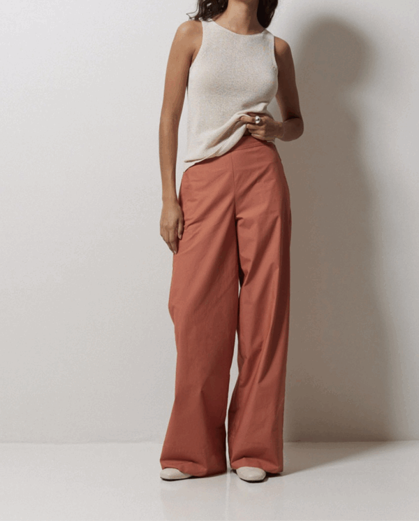 Pantalone in cotone popeline super leggero terracotta