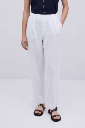 Pantalone in lino bianco mezzo elastico su schiena