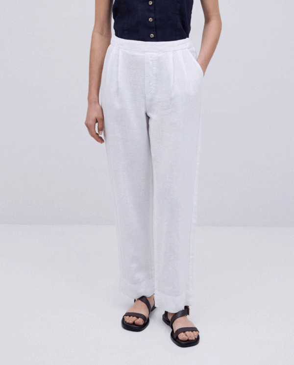 Pantalone in lino bianco mezzo elastico su schiena