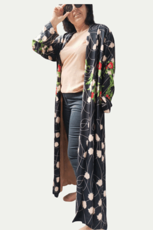 Kimono lungo donna su base nero - fodera interna