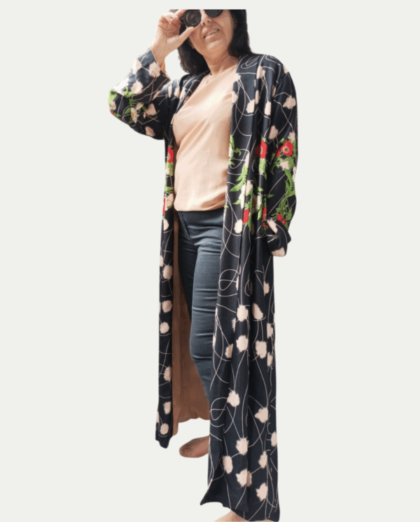 Kimono lungo donna su base nero - fodera interna