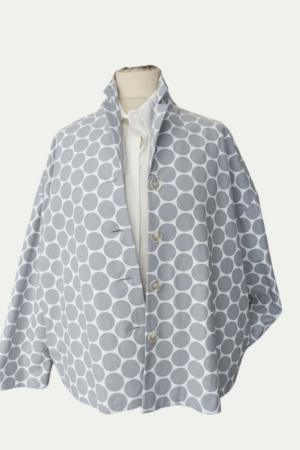 Giacca kimono bianca a pois grigi in cotone foderata - taglia unica stile giapponese - Produzione sartoriale