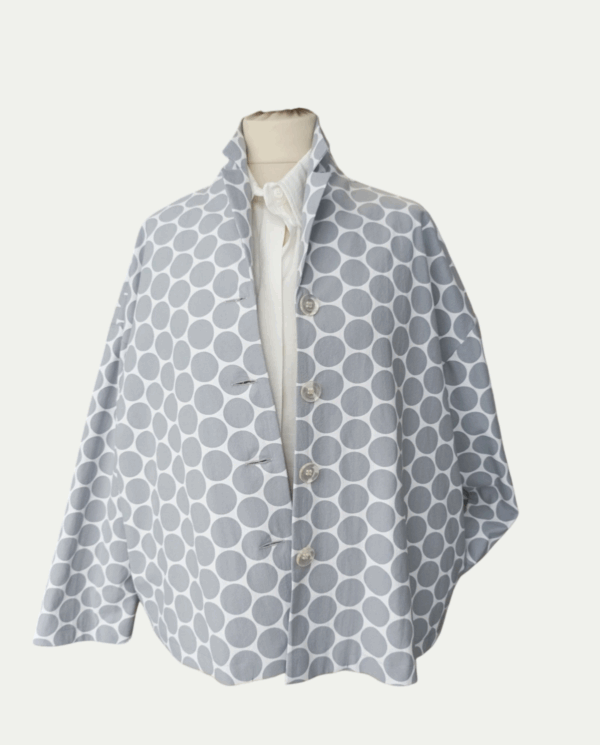 Giacca kimono bianca a pois grigi in cotone foderata - taglia unica stile giapponese - Produzione sartoriale