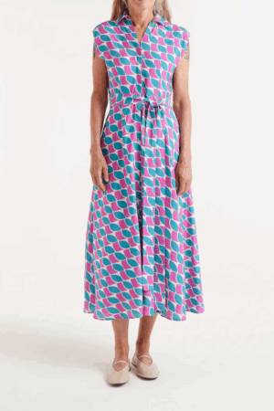Abito donna fantasia geometrica - scollo a v, spalla scivolata