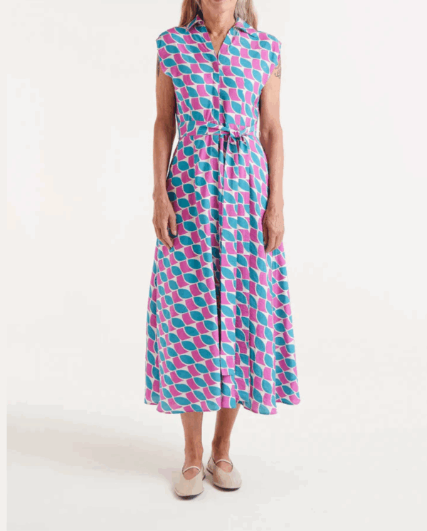 Abito donna fantasia geometrica - scollo a v, spalla scivolata