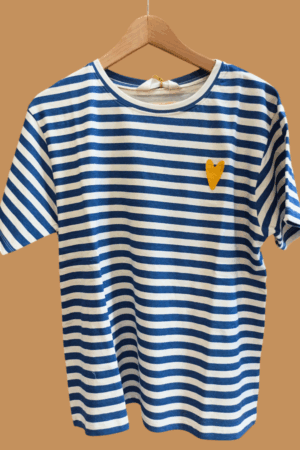 T-shirt a righe blue e panna taglio over con manica - ultima taglia large