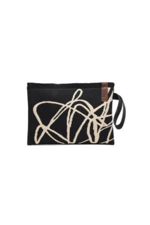 Clutch - porta oggetti con cerniera nero con disegno crema
