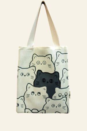Borsa tote in maglia resistente con disegno gatti
