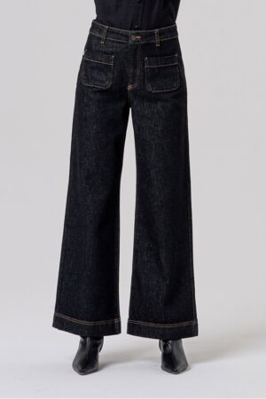 Jeans nero gamba larga tasche frontali