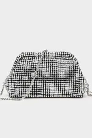 Clutch argento  con catena a tracolla -  chiusura click clack