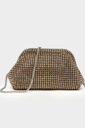 Clutch oro con catena a tracolla -  chiusura click clack