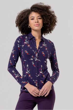 Camicia in jersey elasticizzato base viola disegni floreale
