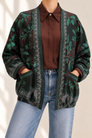 Kimono bomber in viscosa con fodera interna e tasche laterali
