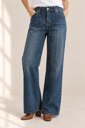 Jeans gamba larga vita alta elasticizzato