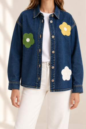Camicia in jeans con ricamo fiori