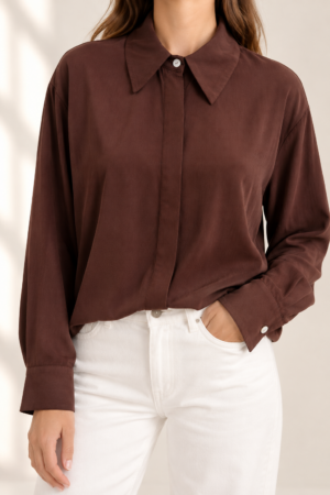 Camicia color cioccolato con colletto in viscosa