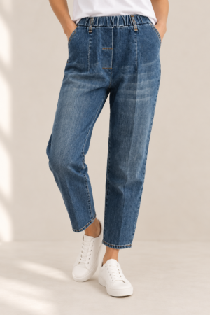 Jeans con elastico in vita e tasche laterali elasticizzato