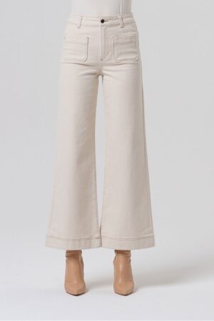Jeans bianco avorio gamba larga tasche frontali