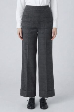 Pantalone check su fondo grigio tessuto elasticizzato, elastico in vita