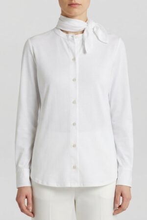 Camicia bianca jersey di cotone con bottoni - colletto alla coreana - fularino di cotone compreso (Copia)